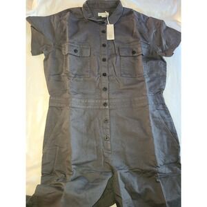 Outerknown Utility Jumpsuit Dark Grey Short Sleeve Button Front Workwear Large